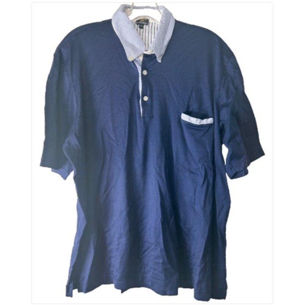 Maus & Hoffman Solemare Made in Italy blue white houndstooth Trim Polo Shirt XL